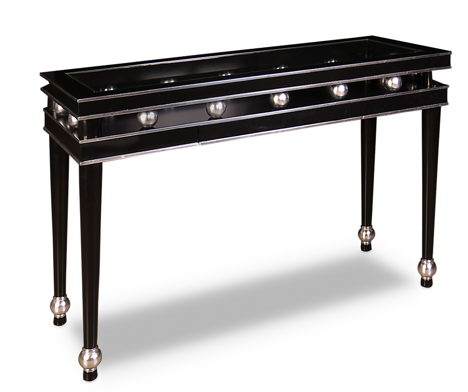 Console Table w/ Silver Leaf & Black Lacquer Finish New Transitional