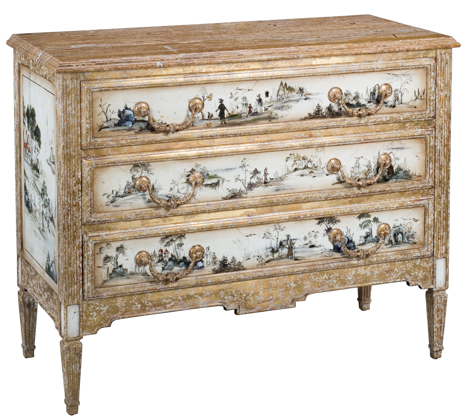 Fine Antique Reproduction Silver & Gold Chinoiserie Chest of Drawers